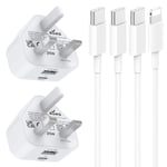 iPhone 16 Fast Charger Cable and Plug 25W Fast Charge for iPhone 16 Pro/16 Pro Max/15/15 Pro/14/14 Pro/13/13 Pro/12/12 Pro/11/11 Pro/10/XR,2 Pack New Apple USB C to Lightning/C Charging Cable and Plug