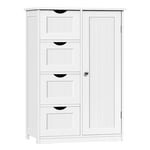 EUGAD Meuble de Salle de Bain, Armoire de Salle de Bain Blanche, Meuble de Rangement avec 4 Tiroirs et 2 Compartiments Réglables, pour Salle de Bain/Chambre/Couloir/Cuisine, 56x30x82cm