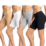 wirarpa Anti Frottement Cuisse Femme Short sous Robe Panty Coton Shorty Lot de 4 Multicolore-Noir/Blanc/Gris/Beige,Taille S