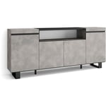 Buffet salon et cuisine, Meuble de Rangement, Commode, 200x87x35cm, 4 Portes, Design industriel, Style moderne, Gris Ciment - Skraut Home