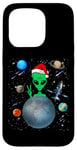 Coque pour iPhone 15 Pro Christmas Alien Santa Peace Hand In Space Santa Hat Xmas