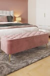 Pink Velvet Ottoman Bench With Brass Style Legs