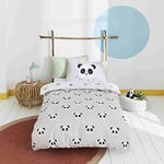 Born To Bedding Be A Pandas Friend Parure de lit Double Bio avec Housse de Couette et taies d'oreiller Naturel