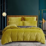 Housse de Couette Hiver 220x240 Chaude Flanelle Toucher Cashmere Polaire Parure de Lit en Velours Jaune Grise Doux avec Fermeture Éclair, Linge de Lit 2 Personnes avec 2 Taies d'oreiller 65x65 cm