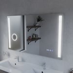 Miroir LED avec antibuée, loupe et horloge DUETTO - 120 x 70 cm