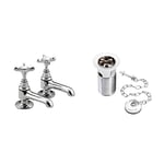 Bristan N 1/2 C CD 1901 Basin Pillar Taps, Chrome & WBASIN01C Traditional Basin Waste with Porcelain Plug for Basins with Overflow