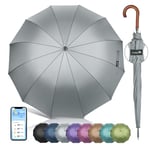 ZOMAKE Parapluie Canne 12 Côtes,XXL Grand Parapluie de Golf Automatique,55 Pouces Ombrelle Manche Bois Homme Femme,Umbrella Solide Anti Tempete pour 2 Personnes(Gris)