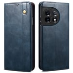 OnePlus 11 Fodral Retro Lädertextur Sömnad Blå