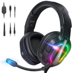 Krysenix PG2 Casque Gaming pour PS4/PS5/PC/Xbox One/Switch, Casque PS5 avec Microphone stéréo AI, Casque Gamer avec Prise 3.5mm et lumière RGB, Noir