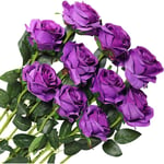 10 stjälkar konstgjorda rosor av siden, oöppnade rosor för brudbuketter, bröllop (lila) purple