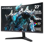 KOORUI 27 Inch Gaming Monitor, FHD 1080P Curved Monitor 180Hz VA 1ms 1500R PC Monitors with Adaptive Sync, HDMI X2 /DP, VESA Compatible, Tilt Adjustable, Eye Care