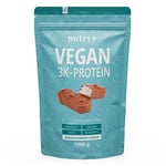 Nutri + Poudre de protéine Vegan chocolat noix de coco 1kg - 3k shake de protéine - Poudre protéinée végétalienne sans lactose - Complexe de protéines Chocolate Coconut 1000g