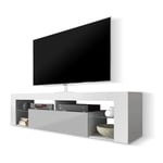 Selsey BIANKO - Meuble TV / Banc TV (140 cm, blanc mat / gris brillant, sans LED)