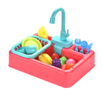 Kitchen Sink Toys Children Electric Dishwasher Playing Toy,with Working Faucet & Drain Toys Set,Pretend Cosplay Toys Tableware and Play Cutting Food Boys and Girls Toys (Pink)