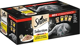 Sheba Nourriture Humide pour Chat Selection en Sauce, 40 sachets de 40 x 85 g (1 Grand Paquet) – Nourriture pour Chat Humide, volaille Variante avec Canard, Poulet, volaille et Dinde