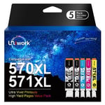 Uniwork Ink Cartridge Replacement for Canon PGI-570XL CLI-571XL Compatible with PIXMA TS6050 TS6051 MG6850 MG6852 MG6853 TS5050 TS5051 TS5055 MG5750 MG5751 (PGBK Black Cyan Magenta Yellow,5-Pack)