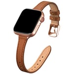 SUNFWR Compatible avec Le Bracelet Apple Watch 41mm 40mm 38mm,Fin Cuir Véritable Femme Bracelet Remplacement,pour iwatch Series 7/6/5/4/3/2/1,SE(38mm 40mm 41mm,Marron&Or Rose)