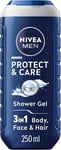 NIVEA MEN Protect & Care Shower Gel 3-in-1 Moisturising Aloe Body Wash  - 250ml