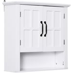 Homcom - Armoire haute murale de salle de bain ou wc placard 2 portes 2 étagères niche dim. 60L x 20l x 58H cm mdf panneaux particules blanc