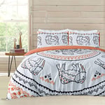 Sleepdown Tribal Elephant Mandala White Rust Orange Reversible Duvet Cover Quilt Pillow Cases Bedding Set Soft Easy Care- Super King (220cm x 260cm)