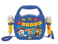 Lexibook, La Pat' Patrouille, Lecteur Musical karaoké Portable pour Enfants, 2 Micros, Effets Lumineux, Bluetooth, Enregistrement/Changement de Voix, Batteries Rechargeables, Bleu/Rouge, MP320PAZ