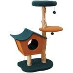 Fudajo - Arbre à chat 114 cm avec Tissu extra doux Bois de poirier Cabane asymétrique Balles de jeux