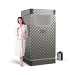 Tente Sauna Vapeur Portable COSTWAY Générateur de Vapeur de 3 L&Télécommande&Masseur de Pieds en Bois&Chaise Pliable91x91x183CM Gris