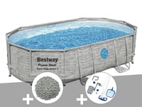 Kit piscine tubulaire ovale Bestway Power Steel SwimVista avec hublots 4,88 x 3,05 x 1,07 m + 10 kg de zéolite + Kit d'entretien Deluxe