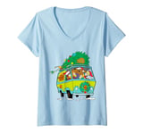 Womens Christmas Scooby Doo Mystery Machine Gang Tree on Van V-Neck T-Shirt