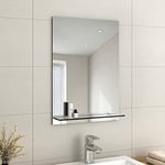 EMKE Miroir sans Cadre avec étagère – Petit Miroir de Rasage Mural de Salle de Bain avec Rangement, Miroir de courtoisie rectangulaire 50 x 70 cm