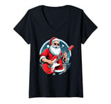 Womens Santa Claus Rocker Guitar Player Rock and Roll Christmas V-Neck T-Shirt