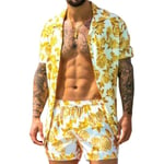 Män Hawaii Boho Sommar Outfit Kortärmad Skjorta Shorts Set Semester StrandBY Yellow M