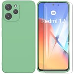 ARRYNN Coque pour Xiaomi Redmi 12 4G / 5G (6.79") + Film Protection écran en Verre trempé,Housse Ultra Premium TPU Silicone Liquide Flexible pour Xiaomi Redmi 12 4G / 5G - Vert