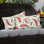 FUNHOOM Lot de 2 Housses de Coussin Lombaire extérieur/intérieur 30 x 48 cm, taie d'oreiller rectangulaire imperméable, Coque de Coussin décorative pour terrasse, Paisley Rouge Beige