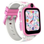 IOWODO Montre Connectée Appel Enfant, avec Caméra SOS, Musique,Carte SD Intégrée,SIM 2G,18 Jeux de Puzzle, Alarme pour Garçons Filles 3-12 Ans (Rose)