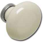 SCHÖRGHOFER & FREHE Ontario Bouton de meuble Ø 31 mm – Poignée en porcelaine pour meubles de style maison de campagne – Poignée de porte en porcelaine ivoire/laiton étamé vieilli