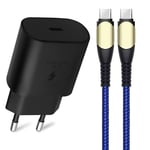 25W snabb PD-laddare + 60W 1M USB-C till USB-C-kabel för Samsung Galaxy S23 Ultra S23+ S22 5G S22 Plus S21 FE S21 Ultra