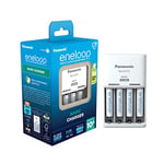 eneloop Basic Chargeur, pour 2 ou 4 Piles Rechargeables AA/AAA, 10h de Temps de Charge, 6 Fonctions de sécurité, 4 eneloop Piles AAA (800 mAh) incluses