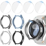 Jvchengxi 4+4Pièces Coque 40mm pour Samsung Galaxy Watch 7 Protection Écran, Anti-rayures PC Etui + HD Protecteur D'écran en Verre Trempé pour Galaxy Watch 7 40mm (Noir+Argent+Saphir+GrisSpatial)