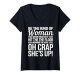 Womens Woman The Devil Whispers Oh Crap She's Up Funny V-Neck T-Shirt