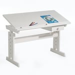 Bureau enfant écolier junior flexi table à dessin réglable en hauteur et pupitre inclinable avec 1 tiroir en pin massif lasuré blanc - Blanc