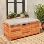 Coffre de jardin en bois - Caja beige - 125x60cm - Rangement coussins - 2 vérins et poignées