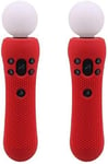 Lot De 2 Coques De Protection Antid¿¿Rapantes En Caoutchouc De Silicone Pour Manette De Playstation Ps4 Vr Move Ps Move Motion Rouge