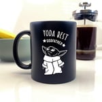 eBuyGB Personalised Coffee Mug, Matt Black Baby Yoda Mug, 350ml Star Wars Themed Tea Cup, Funny Gifts for Godparents (Yoda Best Godfather)