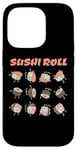 Coque pour iPhone 14 Pro Rouleau de sushi amusant dessin animé Kawaii Anime japonais Art Design