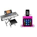 Rockjam 61-Key Keyboard Piano Kit with Keyboard Stand, Piano Bench, Headphones & 10-Watt Rechargeable Bluetooth Karaoke Machine with Two Microphones