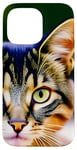 Coque pour iPhone 14 Pro Max Visage De Chat Tabby Moustaches Oeil Vert Photo Gros Plan