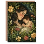 Mother and Child Floral Forest Nature Painting Mother's Day Card