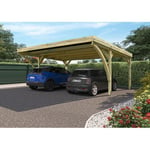 Carport toit plat - Bois traité autoclave - 2 voitures - 30,9 m² - VICTOR MODERN  