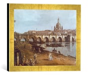 Kunst für Alle 'Encadré Image de Bernardo Bellotto Dresde Le elbufer sous Le Pont Auguste, Droit Impression d'art dans Le Cadre de Haute qualité Photos Fait Main, 40 x 30 cm, Doré Raya